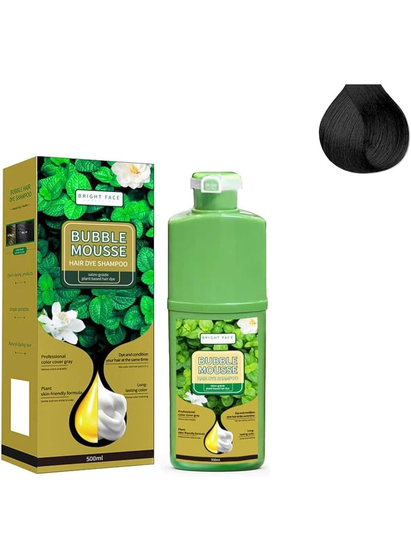 Bright Face Bubble Mousse Hair Dye Black Shampoo Plant-based Formula 500ml - Image 1